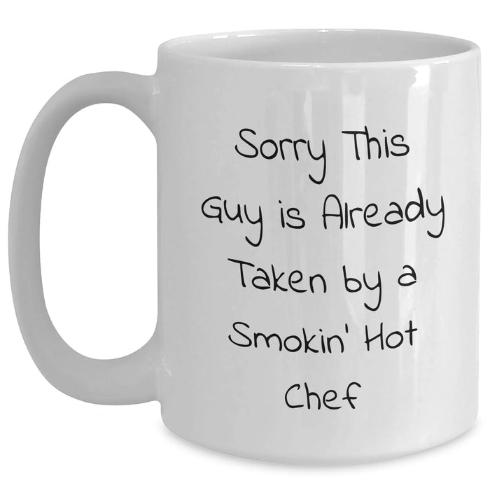 Funny Chef Gifts for Him, White Coffee Mug with 'Sorry This Guy Is Already Taken' Quote, Perfect for Father's Day from Friends and Family - Main