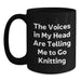 Funny Knitting Humor Gift for Knitting Lovers, Birthday Unique Ideas for Friends, Black Coffee Mug with The Voices In My Head Are Telling Me To Go Knitting Quote - Main
