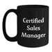 Funny Sales Manager Gifts for Men, Women, Coworkers - Certified Sales Manager Black Coffee Mug for Christmas Unique Gifts, Funny Quote - Main