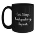 Funny Backpacking Gifts for Men Christmas Unique Presents from Friends and Family - Eat. Sleep. Backpacking. Repeat. Black Coffee Mug - Main