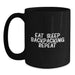 Funny Backpacking Gifts for Men - Eat. Sleep. Backpacking. Repeat. Black Coffee Mug for Valentine's - Main