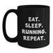 Funny Running Quotes Gifts for Men Women Friends from Family, Black Coffee Mug, Eat. Sleep. Running. Repeat. Inspirational Mug for Christmas Unique Gifts - Main