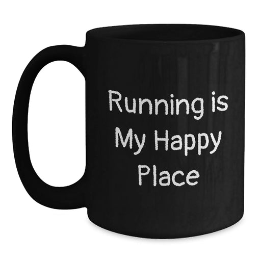 Funny Running Gifts for Her - 'Running Is My Happy Place' Quote on Black Coffee Mug for Birthday, Gifts from Women to Running Friends - Main