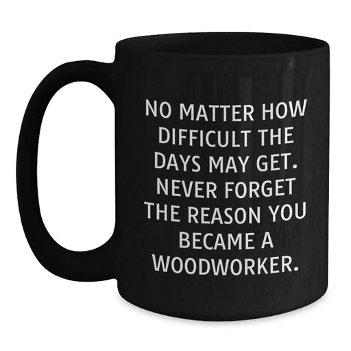 Funny Woodworker Birthday Unique Gifts from Friends, Black Coffee Mug, Inspirational Quote - Never Forget Why You Became a Woodworker, Gift for Men or Women - Main