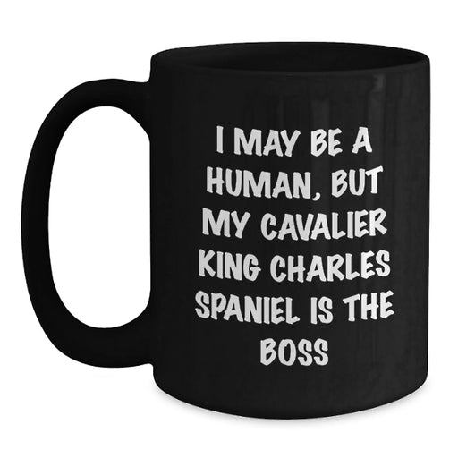 Funny Cavalier King Charles Spaniel Dog Gifts for Him, Birthday Unique Mugs, I May Be A Human But My Dog Is The Boss, Gifts from Friends to Family - Main