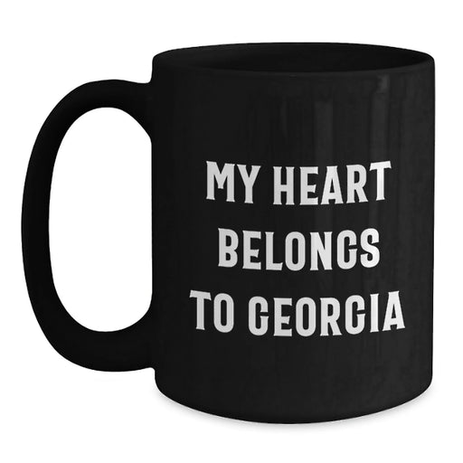 Funny Georgia Gifts for Him from Son, 'My Heart Belongs To Georgia', Unique Birthday Unique Gifts from Men, Black Coffee Mugs for Women - Main