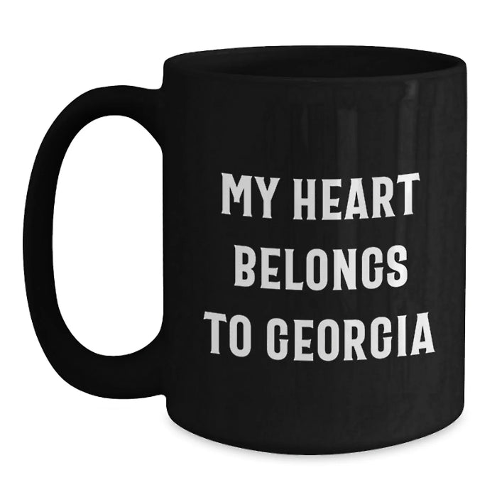 Funny Georgia Gifts for Him from Son, 'My Heart Belongs To Georgia', Unique Birthday Unique Gifts from Men, Black Coffee Mugs for Women - Main