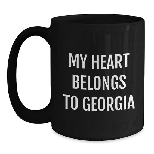 Funny Georgia Gifts for Him, 'My Heart Belongs To Georgia' Black Coffee Mug, Perfect Birthday Unique Gifts from Men to Georgia Lovers, 11oz or 15oz Ceramic Mug - Main