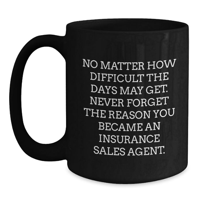 Insurance Sales Agent Funny Motivational Gift for Men and Women, Black Coffee Mug for Valentine's, Never Forget Your Reason - Main
