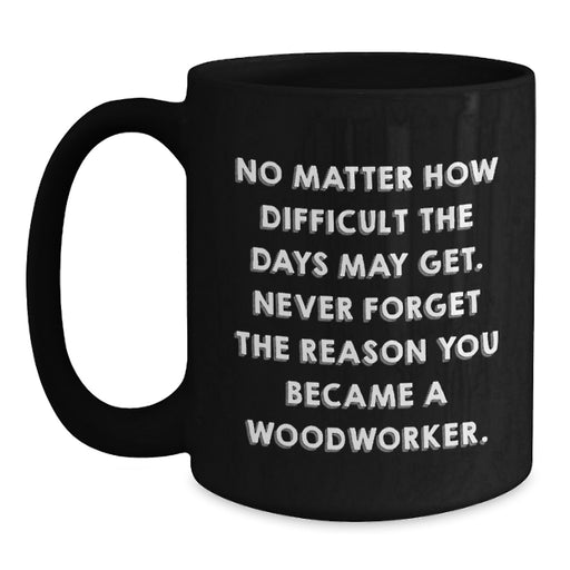 Woodworker Gifts for Him, Inspirational Quotes on Black Coffee Mug - Gifts from Friends, Never Forget Why You Started - Birthday Unique Woodworker Mug - Main