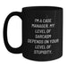 Funny Case Manager Gifts from Friends for Valentine's Unique Black Coffee Mugs with 'I'm A Case Manager My Level Of Sarcasm Depends On Your Level Of Stupidity' Quote - Main