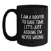 Funny Roofer Gifts for Men, Black Coffee Mug, 'I Am A Roofer To Save Time...' - Main