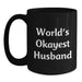 Funny Husband Gifts from Men, Unique Black Coffee Mug for Graduation, World's Okayest Husband Quote - Main