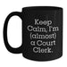 Funny Court Clerk Gifts for Court Clerks, Black Coffee Mug, Keep Calm, I'm (almost) A Court Clerk, Gifts from Friends, Court Clerk Unique Gifts for Graduation - Main