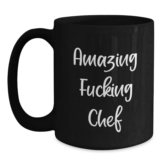 Funny Chef Gifts from Friends for Graduation - Amazing F--king Chef Black Coffee Mug, 11oz or 15oz, Microwave and Dishwasher Safe - Main