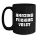 Funny Valet Gifts, Black Coffee Mug for Valet, 'Amazing F--king Valet' Quote, Gifts from Friends, Unique Graduation Gifts for Him - Main