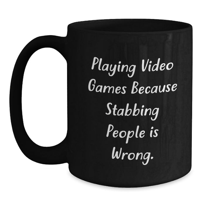 Funny Playing Video Games Gifts for Men, Women, Friends, Coworkers, Family - Black Coffee Mug - Main