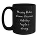 Funny Playing Video Games Gifts for Men, Women, Friends, Coworkers, Family - Black Coffee Mug - Main