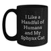 Funny Sphynx Cat Gifts for Coffee Lovers, Inspirational Mug for Graduation Unique Gifts from Friends, Handful of Humans Sphynx Cat Lover Quote Black Coffee Mug - Main