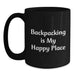 Backpacking Enthusiasts' Delight, Funny Gifts from Friends for Happy Backpackers, Black Coffee Mug - Main