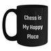 Funny Chess Lover Gift, 'Chess Is My Happy Place' Quote on Black Coffee Mug for Birthday, Gifts from Men to Friends - Main