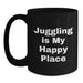 Funny Juggling Gifts for Men - Juggling Is My Happy Place Black Coffee Mug, Christmas Unique Gift Ideas, Juggling Enthusiast Mug - Main