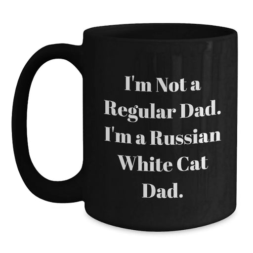 Funny Russian White Cat Dad Gifts for Men from Daughter, Unique Birthday Present Ideas for Friends, Black Coffee Mug, 11oz or 15oz - Main