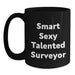 Funny Surveyor Black Coffee Mug, Christmas Unique Gifts for Surveyor from Friends and Family, Black 11oz/15oz Ceramic Mug, 'Smart Sexy Talented Surveyor' Quote - Main