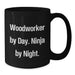 Funny Woodworker Gifts for Men, Ceramic Black Coffee Mug, 'Woodworker By Day. Ninja By Night.' Christmas Unique Mug - Additional