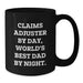 Claims Adjuster Gifts from Family - Funny Black Coffee Mugs for World's Best Dad By Night - Christmas Unique Mugs for Claims Adjusters By Day - Additional