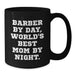 Funny Barber Gifts from Mom, 'Barber By Day, World's Best Mom By Night.' for Barber Graduation, Unique Black Coffee Mug - Additional