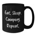 Funny Camping Gifts for Men from Friends, Black Coffee Mug with Eat. Sleep. Camping. Repeat. Quote, Perfect for Christmas Unique Presents - Additional