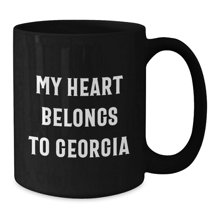 Funny Georgia Gifts for Him from Son, 'My Heart Belongs To Georgia', Unique Birthday Unique Gifts from Men, Black Coffee Mugs for Women - Additional