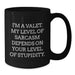 Funny Valet Gifts for Men, Unique Birthday Valet Present, 'I'm A Valet. My Level Of Sarcasm Depends On Your Level Of Stupidity.' Black Coffee Mug - Additional