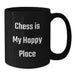 Funny Chess Lover Gift, 'Chess Is My Happy Place' Quote on Black Coffee Mug for Birthday, Gifts from Men to Friends - Additional