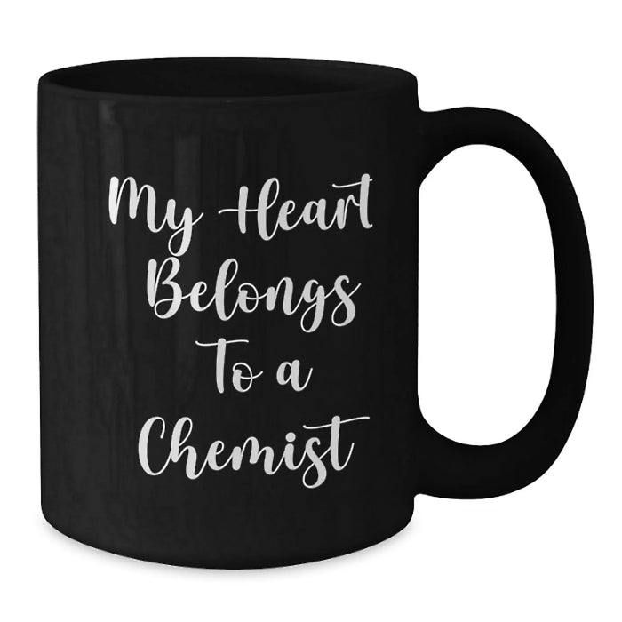 Funny Chemist Gifts from Friends, Christmas Unique Mugs for Men, Black Coffee Mug with 'My Heart Belongs To A Chemist' Quote, Ideal Gift for Chemist Lovers, Chemist - Additional