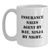Funny Insurance Sales Agent Gifts for Friends - White Christmas Unique Coffee Mug, 'Insurance Sales Agent By Day Ninja By Night' Humor Quote, 11oz/15oz Ceramic Mug - Main