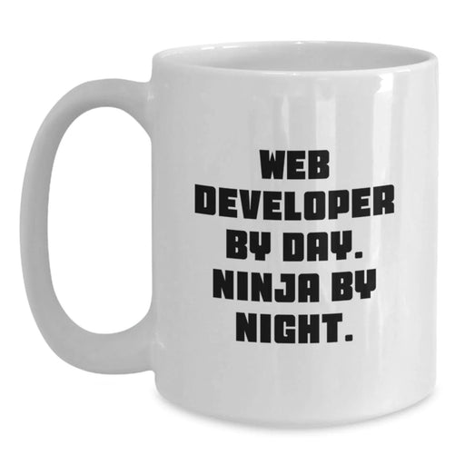 Funny Web Developer Gifts for Men - Web Developer by Day Ninja by Night White Coffee Mug - Main