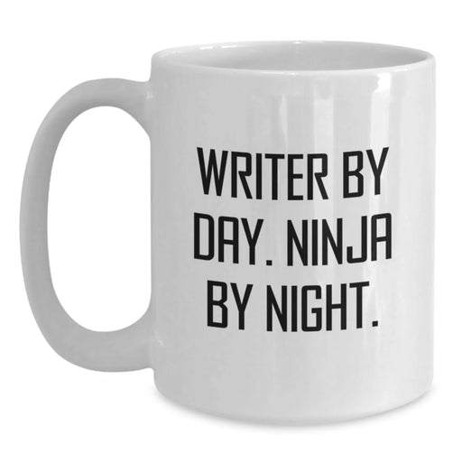 Funny Writer Gifts for Men, White Coffee Mug - 'Writer By Day, Ninja By Night', Christmas Unique Presents - Main