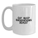 Funny Backpacking Mug Gifts from Men to Friends on Valentine's - Eat. Sleep. 'Backpacking' Repeat. White Coffee Mug - Main