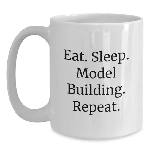 Funny Model Building Gifts from Friends - Eat. Sleep. Model Building. Repeat. White Coffee Mug for Birthday - Main