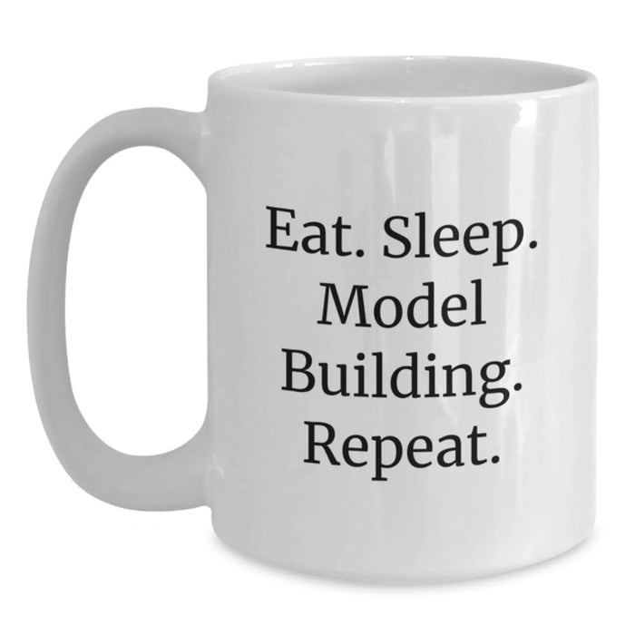 Funny Model Building Gifts from Friends - Eat. Sleep. Model Building. Repeat. White Coffee Mug for Birthday - Main