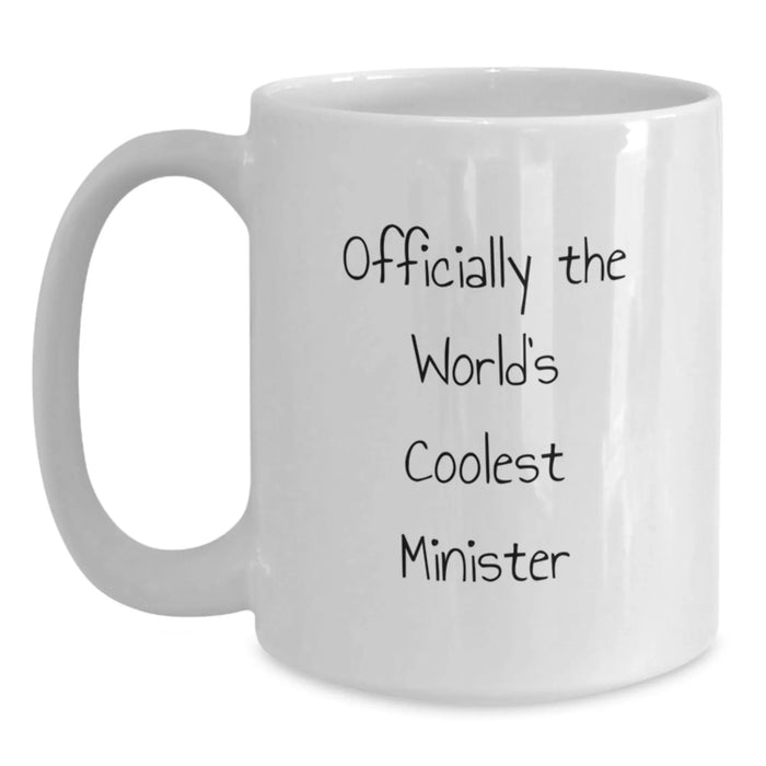 Funny Quote Gifts for Minister, White Coffee Mug for Him, Officially The World's Coolest Minister Valentine's Unique Gifts from Friends to Minister - Main