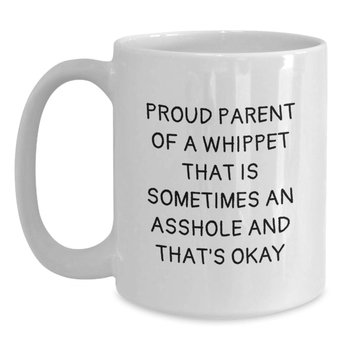 Whippet Dog Lover Gifts for Christmas from Family - Proud Parent Quotes, Funny White Coffee Mug, 11oz or 15oz Ceramic, Microwave and Dishwasher Safe - Main