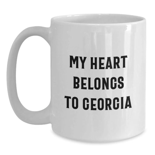 Georgia Gifts for Men - Funny White Coffee Mug 'My Heart Belongs To Georgia' - Birthday Unique Gifts from Family Friends - Main