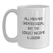Funny Logger Gifts from Men to Logger Friends - All Men Are Created Equal But The Coolest Become A Logger Quote on White Coffee Mug, Birthday Unique Gifts - Main