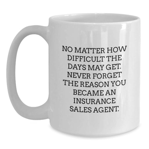Funny Gift for Insurance Sales Agent - White Coffee Mug, Never Forget the Reason - Unique Valentine's Gift for Men or Women Friends Family Coworkers - Main