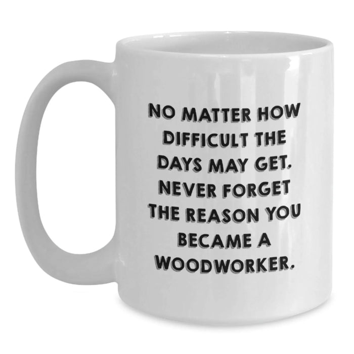 Funny Woodworker Gifts for Him - White Coffee Mug with Inspirational Quote from Woodworker - Gifts from Family for Woodworker's Birthday Unique Gifts - Main