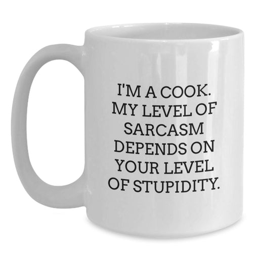 Funny Cook White Coffee Mugs Gifts from Men to Cooks on Father's Day - Sarcasm Level Mug for Cooks - Main