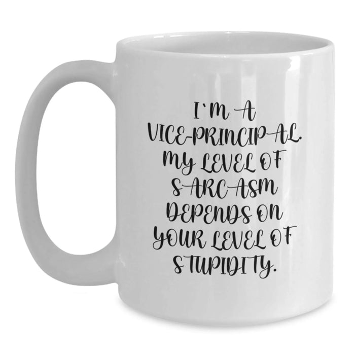 Funny Vice-principal Gifts for Coworkers - White Coffee Mug - Valentine's Unique Gifts from Friends - Sarcasm Level Depends - Main